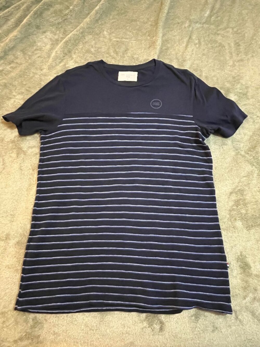 Sol Angeles Men’s Navy Stripe Wave T‑Shirt Size M NWT Coastal Style Cotton/Poly